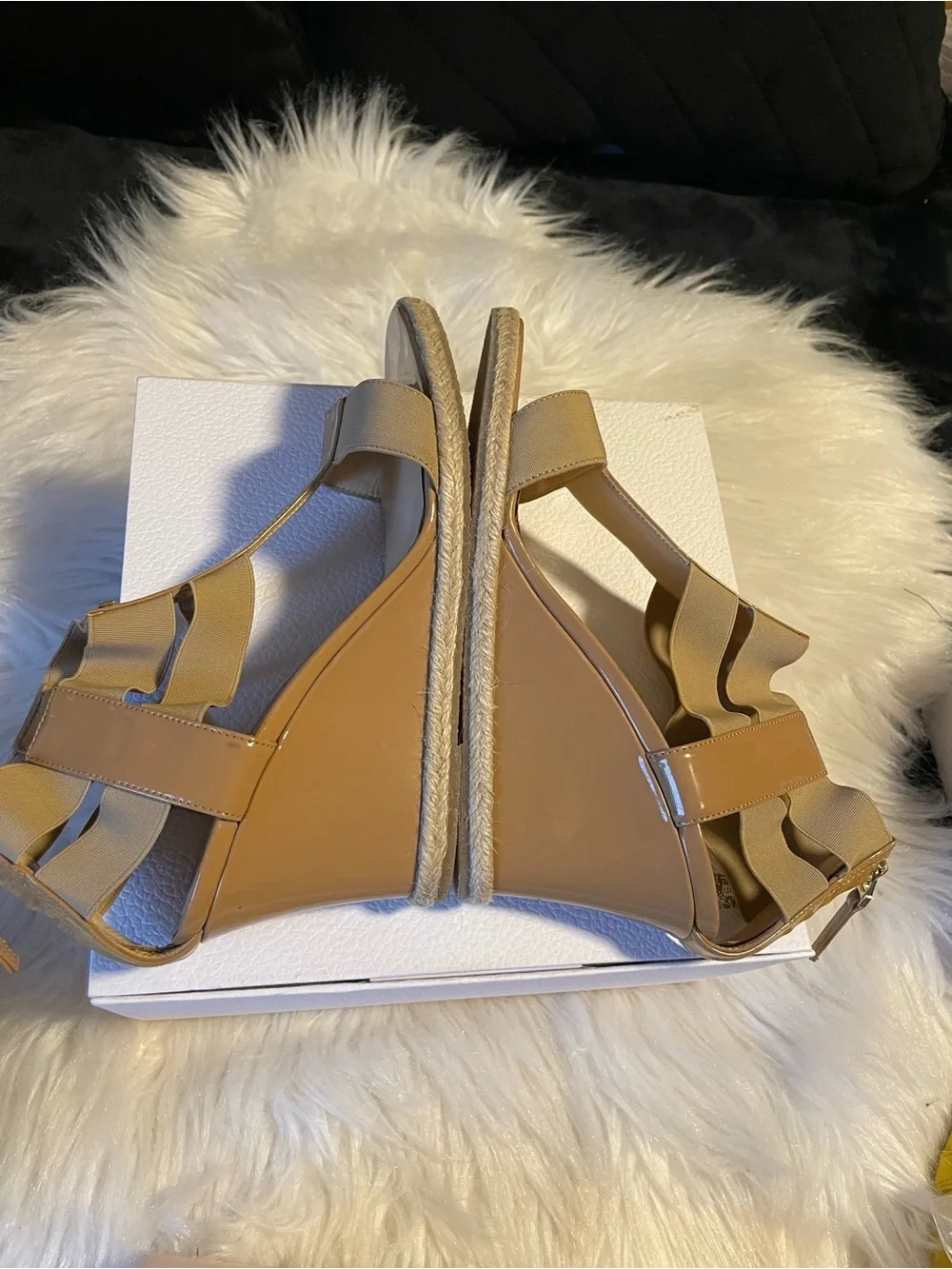 Fendi Beige Patent & Elastic Wedge Sandals Made in Italy 🇮🇹 Size 37.5